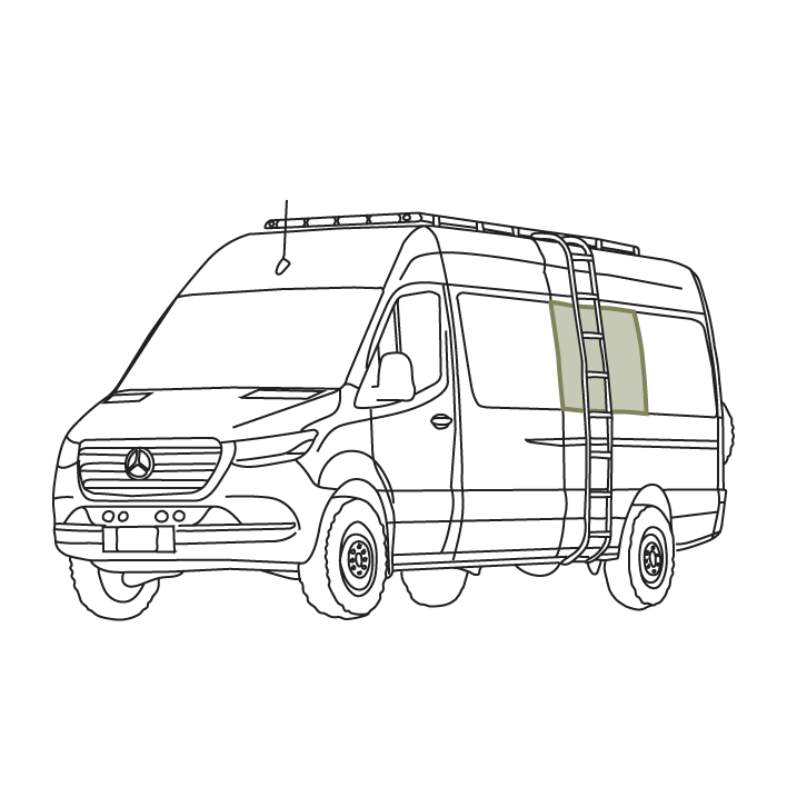 VanEssential Mercedes Sprinter Passenger Van Middle Window Cover - Out There Vans, LLC