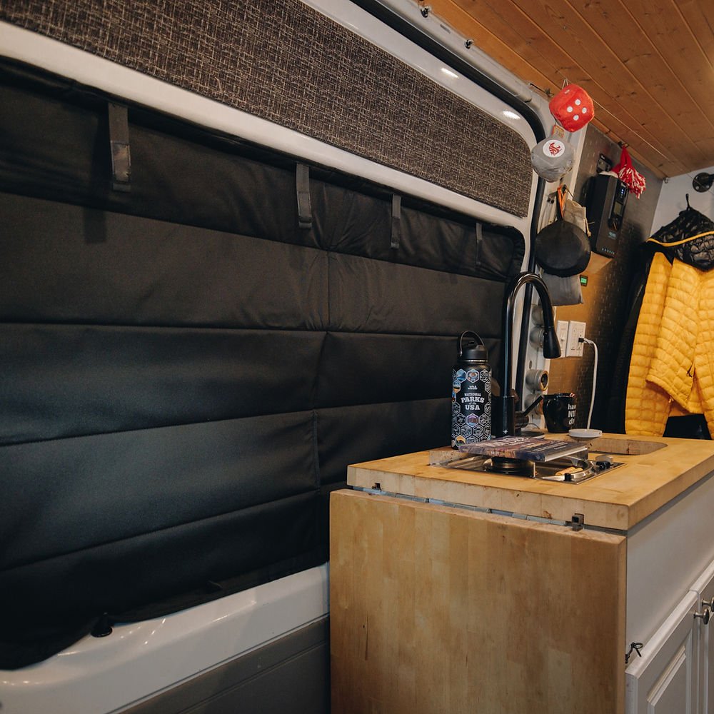 VanEssential Mercedes Sprinter Sliding Door Window Cover - Out There Vans, LLC