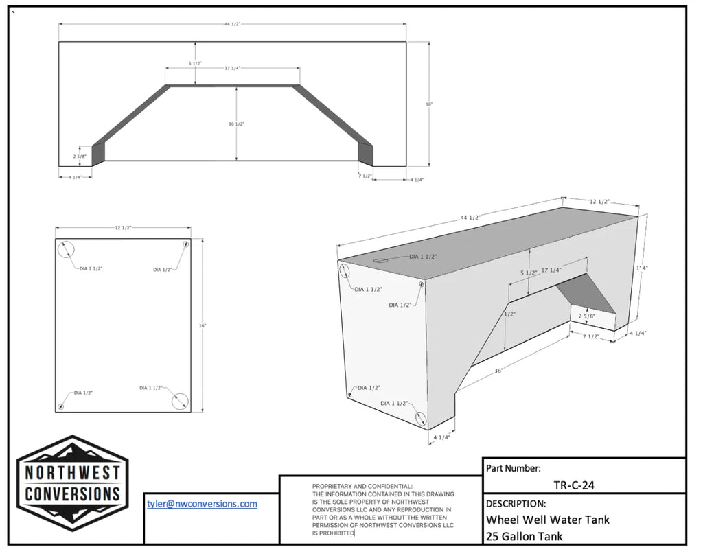 NW Conversions 25-Gallon Transit Wheel Well Water Tank - Center (TR-C-24)