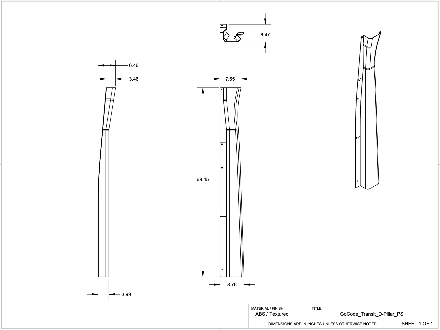 GoCode Ford Transit High Roof D Pillar Trim Kit