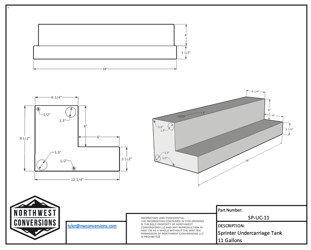 NW Conversions 11-Gallon Sprinter Undercarriage Water Tank (SP-UC-11) - Out There Vans