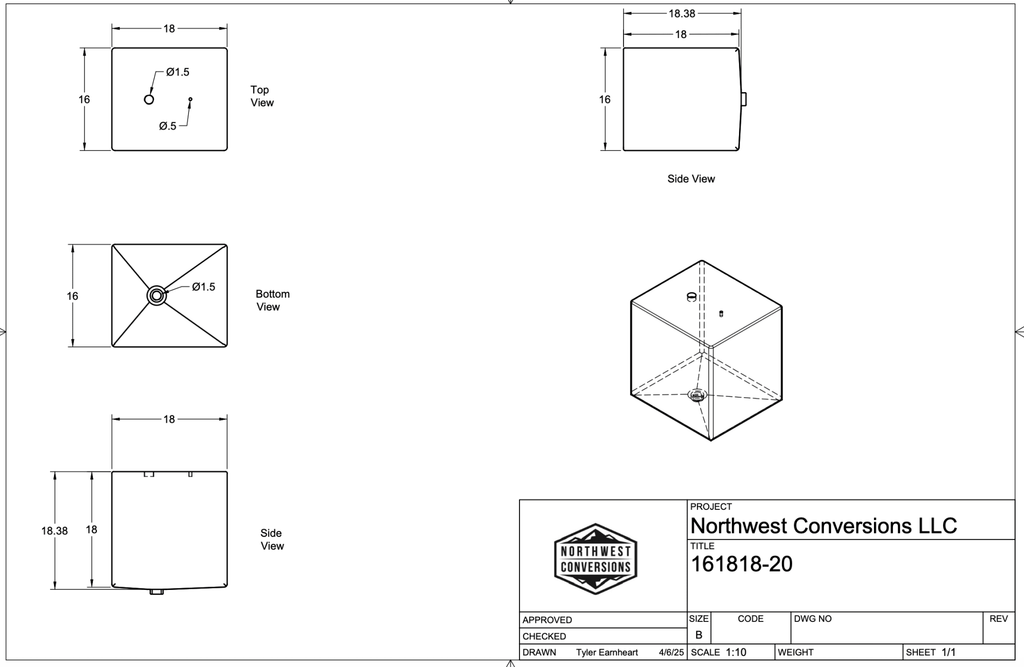 NW Conversions 20-Gallon Galley Water Tank (Fresh/Grey) - Out There Vans
