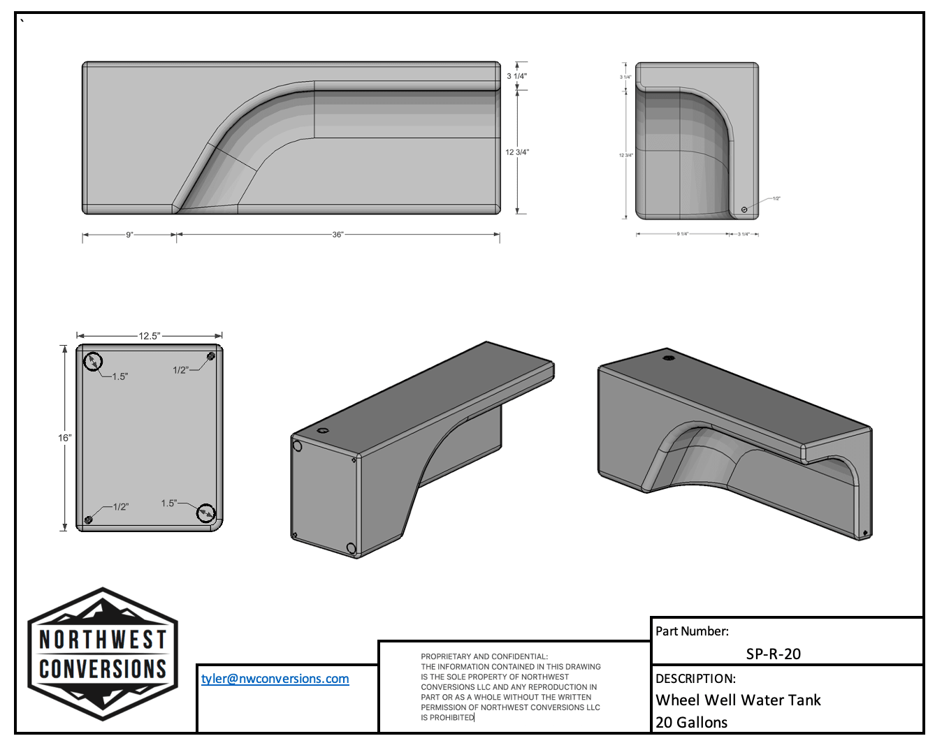 NW Conversions 20-Gallon Sprinter Wheel Well Water Tank - Right (SP-R-20) - Out There Vans