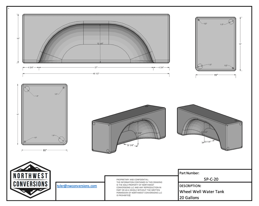 NW Conversions 20-Gallon Wheel Well Water Tank - Center (SP-C-20) - Out There Vans