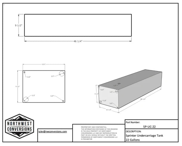 NW Conversions 22-Gallon Sprinter Driver Side Undercarriage Water Tank (SP-UC-22) - Out There Vans