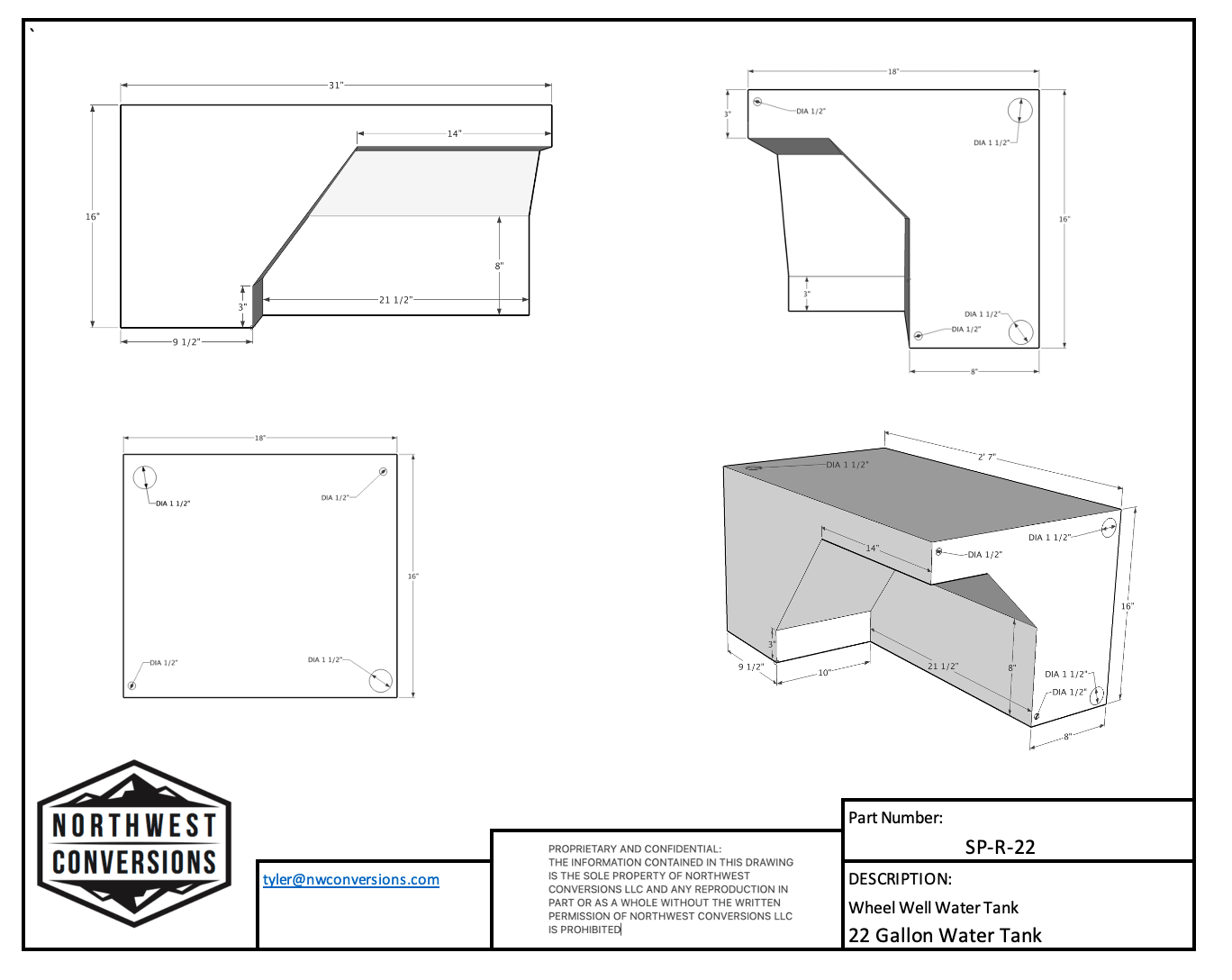 NW Conversions 22-Gallon Sprinter Wheel Well Water Tank - Right (SP-R-22) - Out There Vans