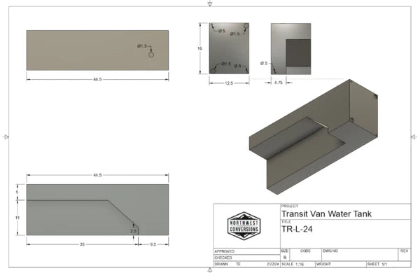 NW Conversions 24-Gallon Transit Wheel Well Water Tank - Left (TR-L-24) - Out There Vans
