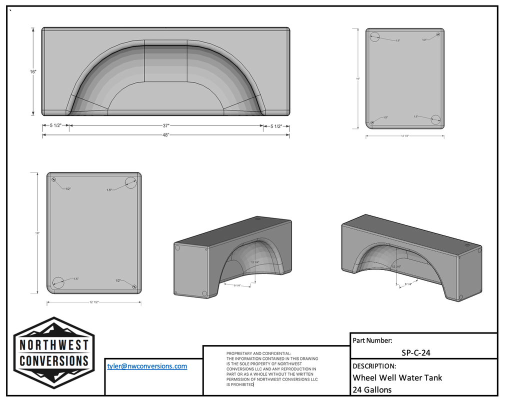 NW Conversions 24-Gallon Wheel Well Water Tank - Center (SP-C-24) - Out There Vans