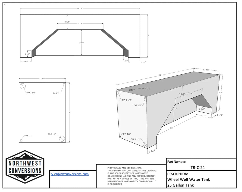NW Conversions 25-Gallon Transit Wheel Well Water Tank - Center (TR-C-24) - Out There Vans