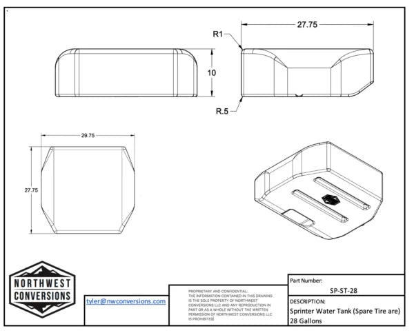 NW Conversions 28-Gallon Sprinter Spare Tire Water Tank (SP-ST-28) - Out There Vans