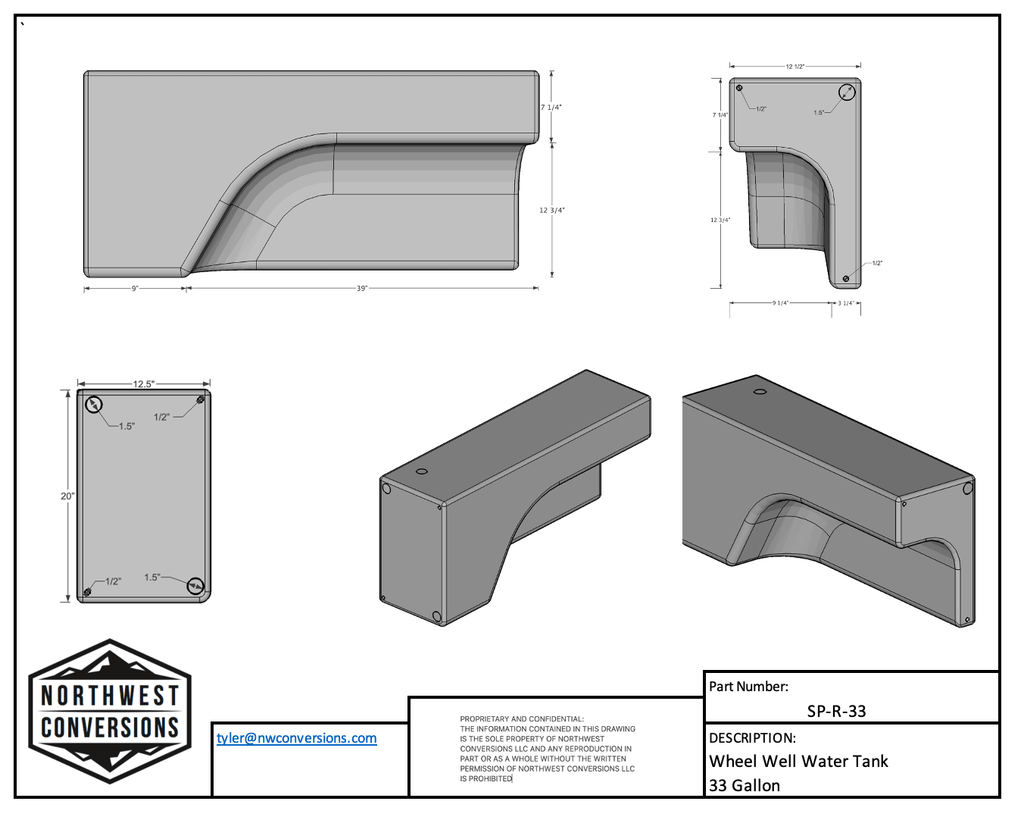 NW Conversions 33-Gallon Sprinter Wheel Well Water Tank - Right (SP-R-33) - Out There Vans