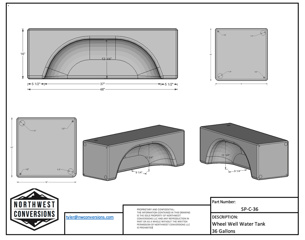 NW Conversions 36-Gallon Sprinter Wheel Well Water Tank - Center (SP-C-36) - Out There Vans