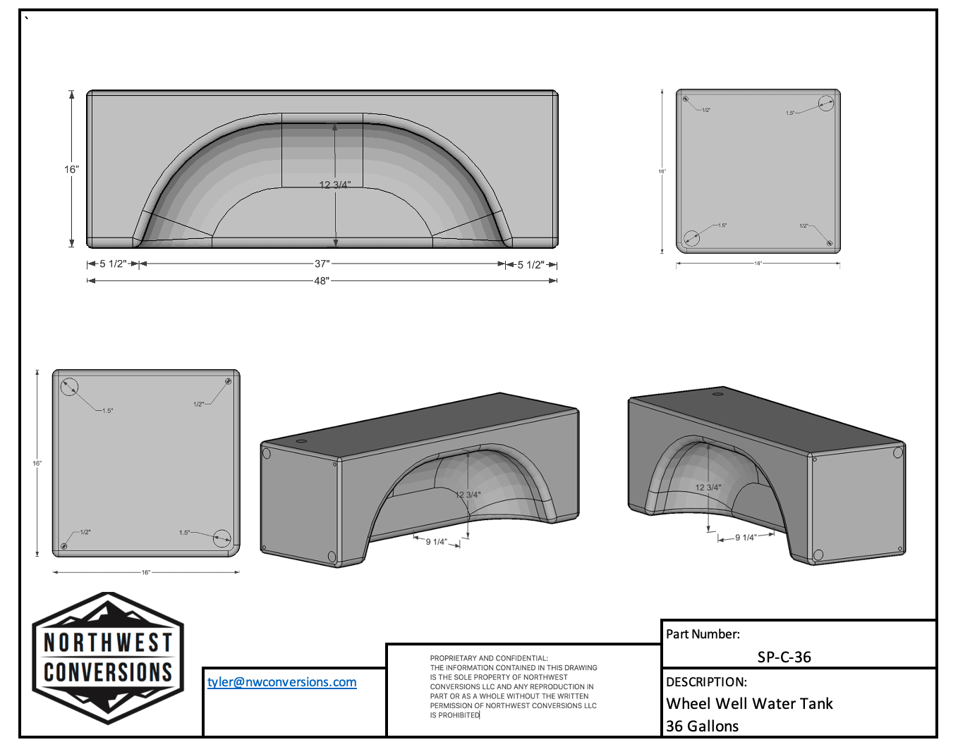 NW Conversions 36-Gallon Sprinter Wheel Well Water Tank - Center (SP-C-36) - Out There Vans