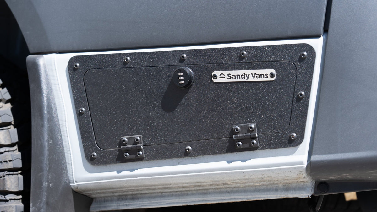 Sprinter Rocker Storage Locker Sandy Vans Below Deck Storage Locker for Sprinter 144 – Out There Vans, LLC