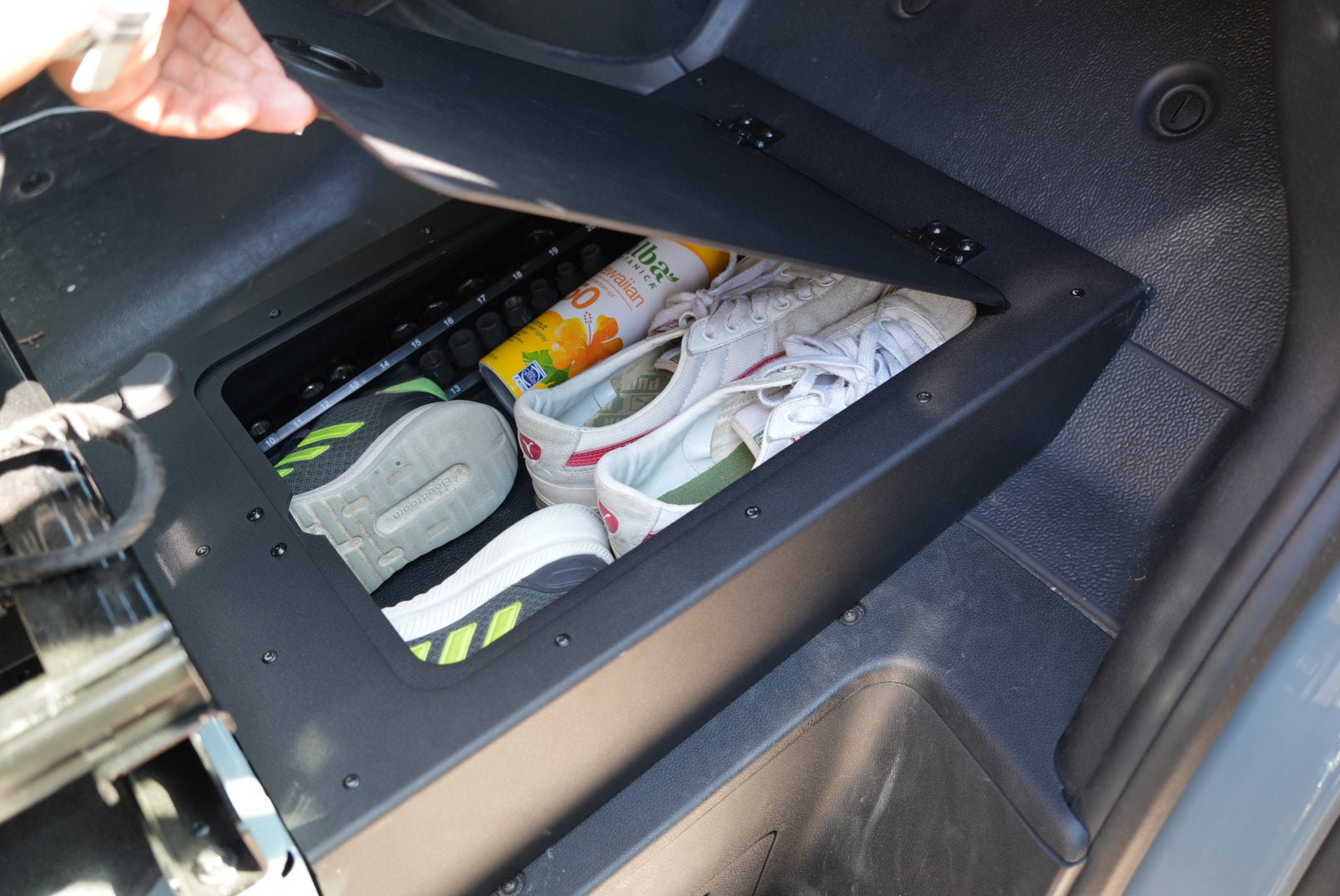 Sprinter Van Foot Platform Floor Extension Storage - Out There Vans, LLC