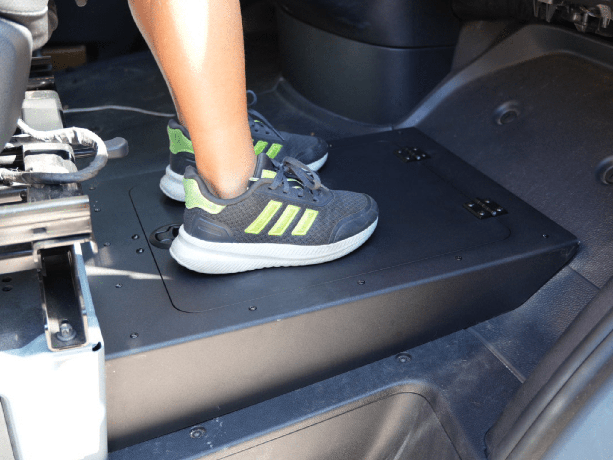 Sprinter Van Foot Platform Floor Extension Storage - Out There Vans, LLC
