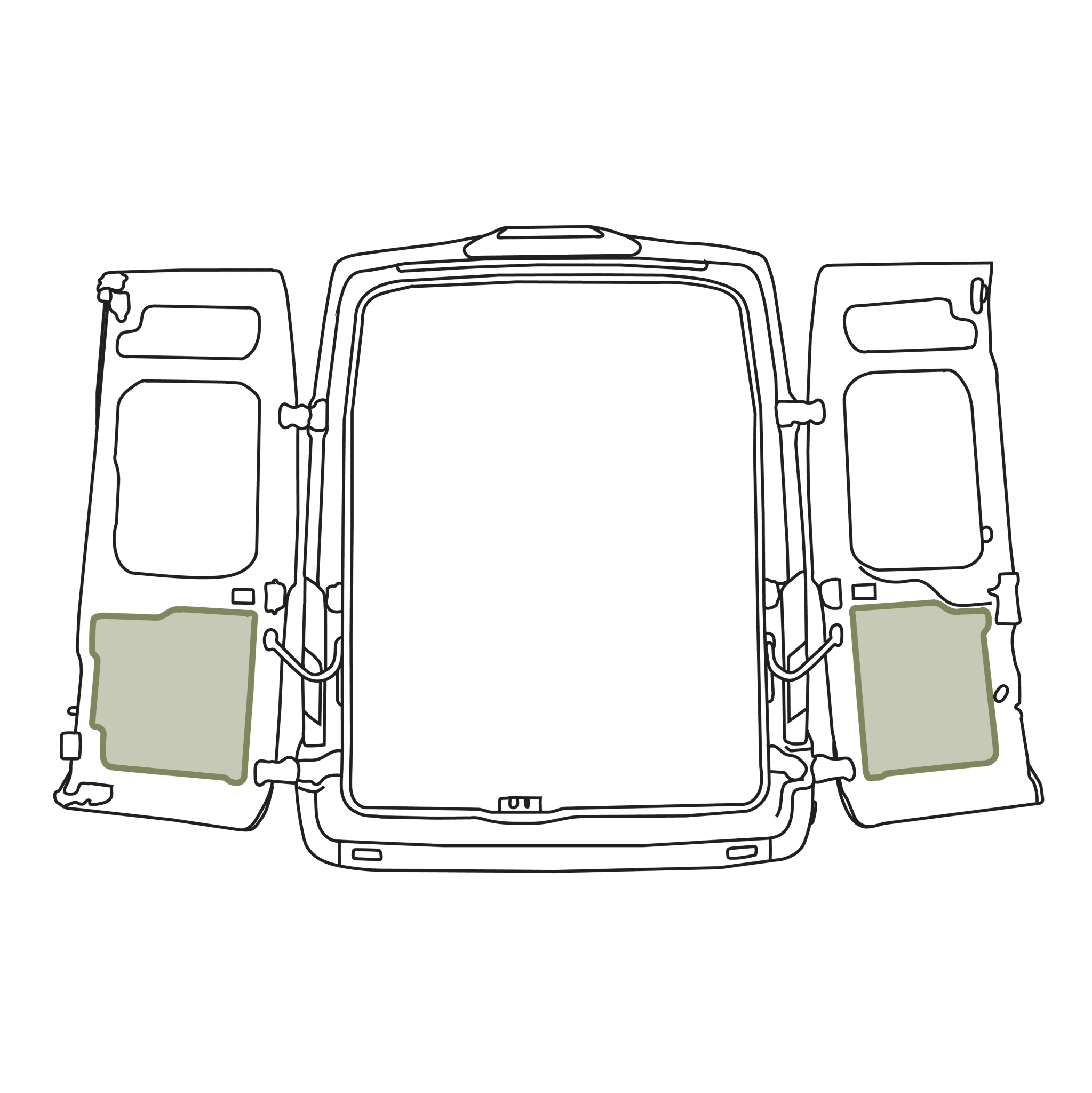 VanEssential Ford Transit Lower Rear Door Storage Panels (Pair) - Out There Vans, LLC