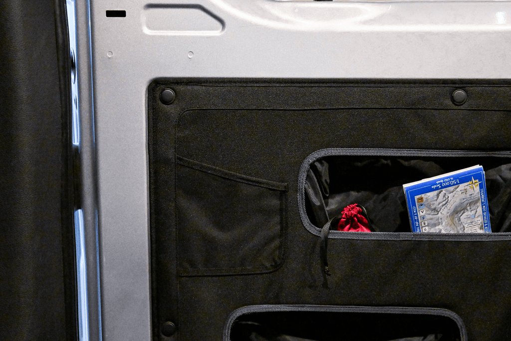 VanEssential Mercedes Sprinter Lower Sliding Door Storage Panel - Out There Vans, LLC