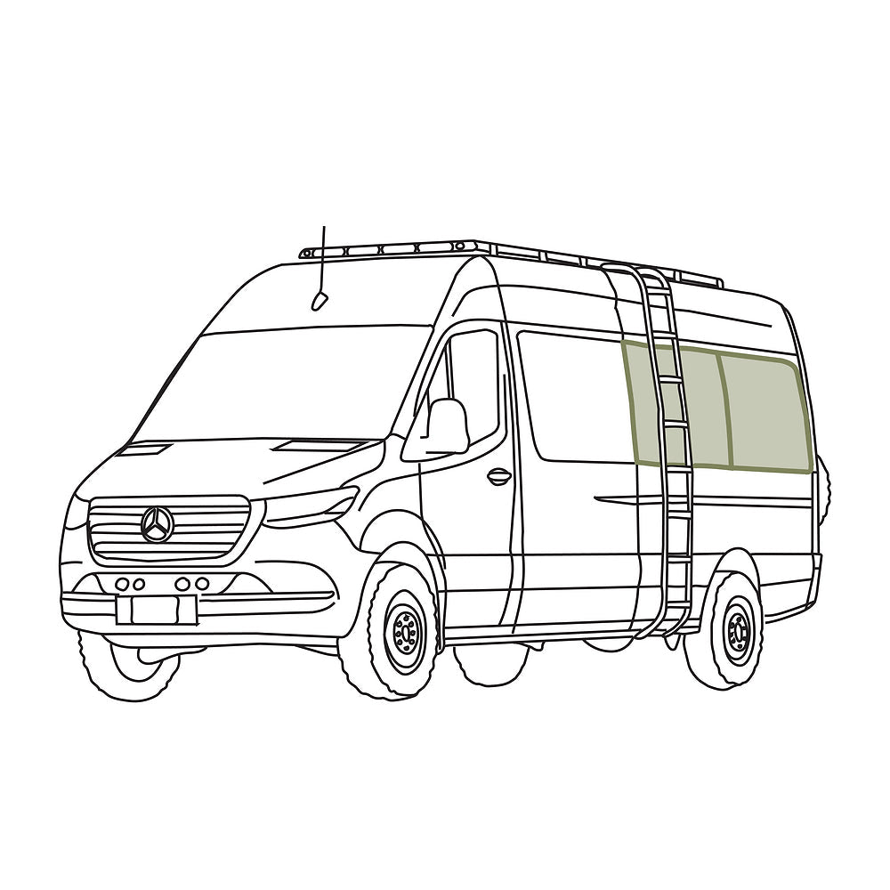 VanEssential Mercedes Sprinter Passenger Van Middle + Rear QTR Window Cover - Out There Vans, LLC