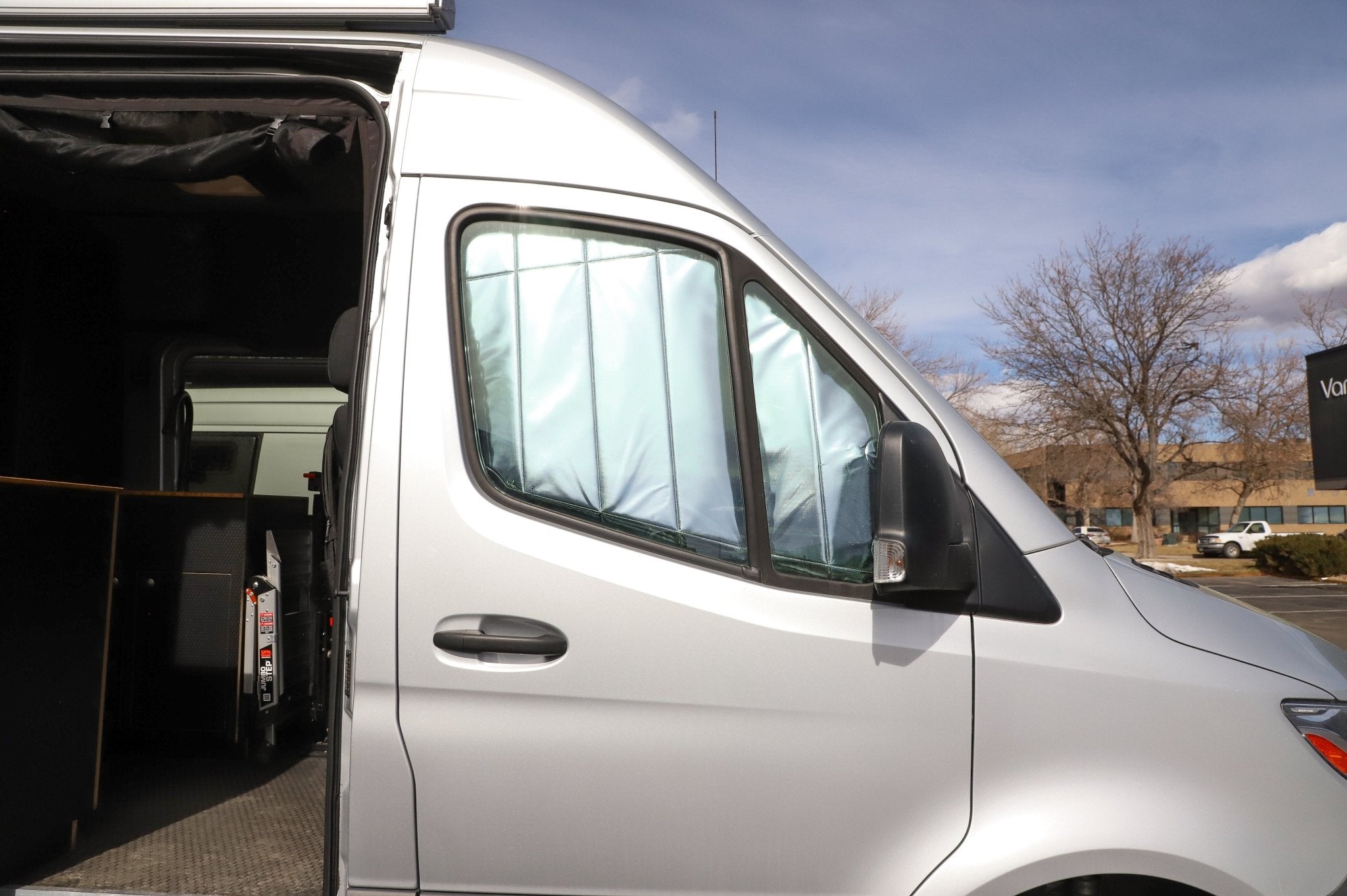 VanEssential Mercedes Sprinter Reflective Front Door Window Cover (Pair) - Out There Vans, LLC