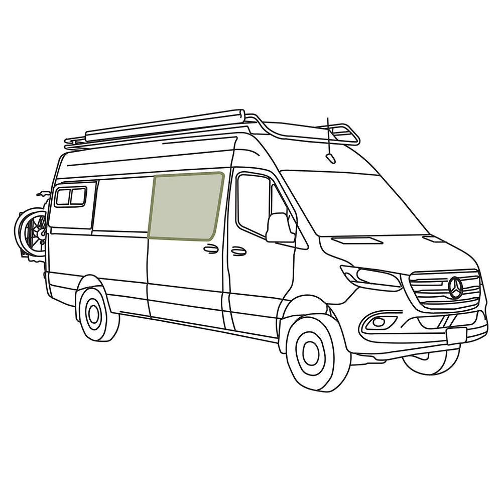 VanEssential Mercedes Sprinter Sliding Door Window Cover - Out There Vans, LLC