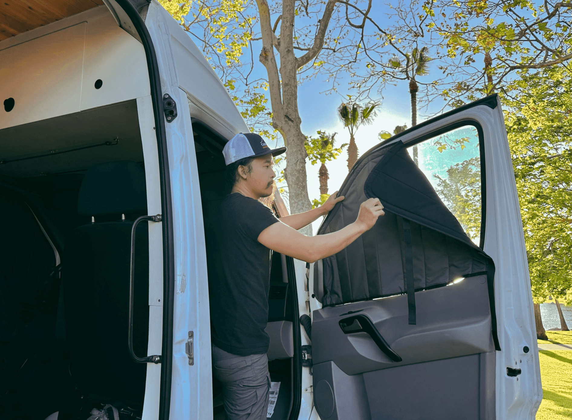 VanEssential Mercedes Sprinter Stealth Front Door Window Covers (Pair) - Out There Vans, LLC