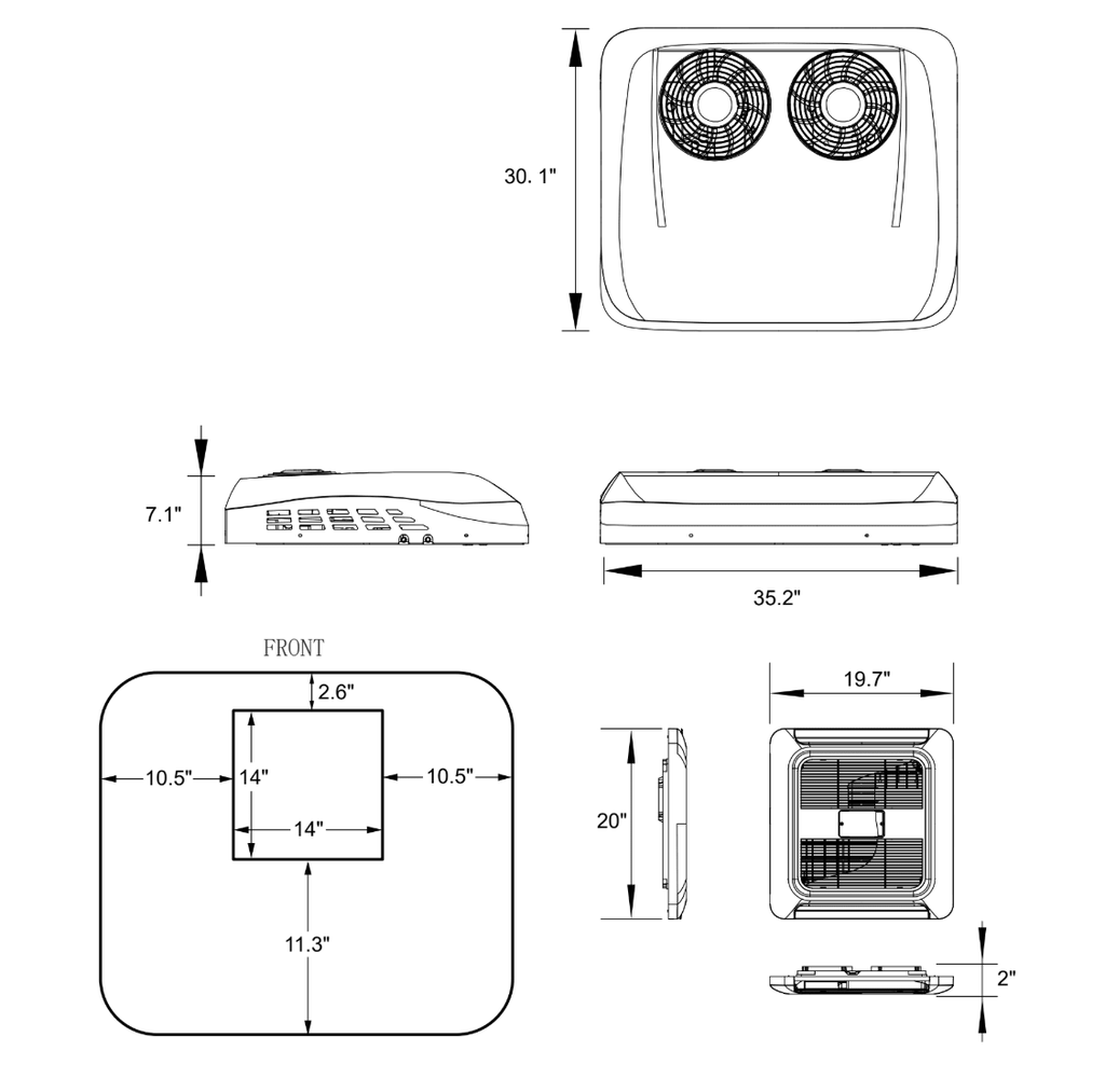 VELIT V3 with Ventilation - 12V/48V Rooftop Air Conditioner - Out There Vans