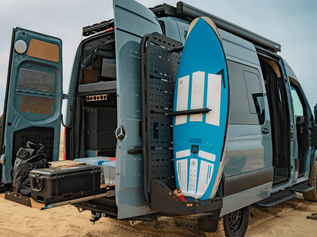White Top Adventures Sprinter Rear Door Atlas Storage Rack | Passenger Side - Out There Vans